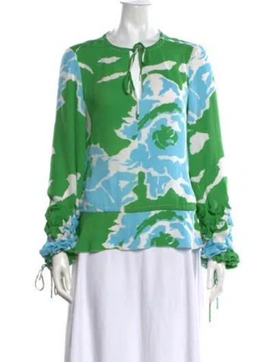 Pre-owned Tory Burch Vintage Silk Blouse In Green