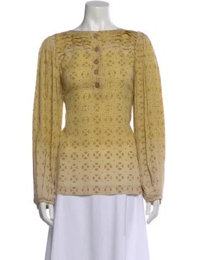 Pre-owned Tory Burch Vintage Silk Blouse In Yellow