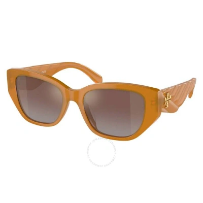 Tory Burch Violet Mirrored Gold Rectangular Ladies Sunglasses Ty7196u 19586k 53 In Brown / Gold / Violet