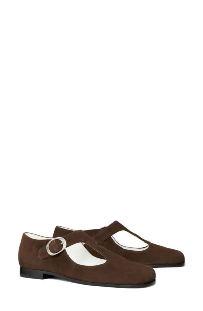 Tory Burch Violet T-strap Flat In Dark Cocoa