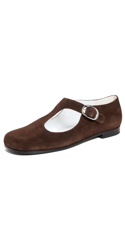 TORY BURCH VIOLET T STRAP FLATS DARK COCOA