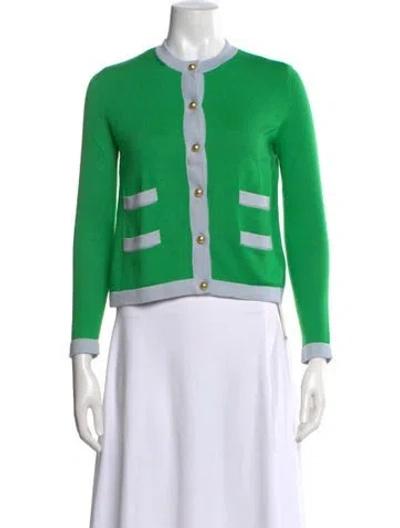 Pre-owned Tory Burch Virgin Wool Crew Neck Sweater In Green