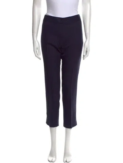 Pre-owned Tory Burch Virgin Wool Straight Leg Pants In Blue