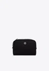 Tory Burch Virginia Curved Logo Toiletry Bag In Black