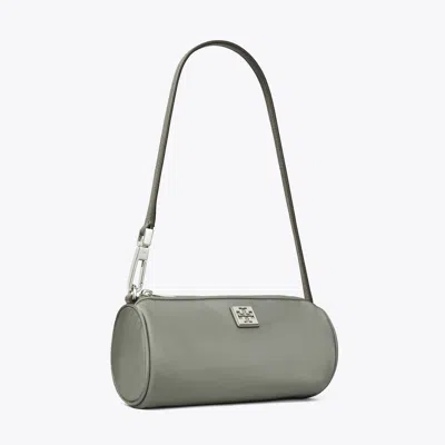 Tory Burch Virginia Cylinder Bag With Double-t Plaque In Gray