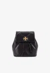 Tory Burch Kira Black Backpack With Metallic Logo Plate On The Front In Quilted Leather Woman In Black
