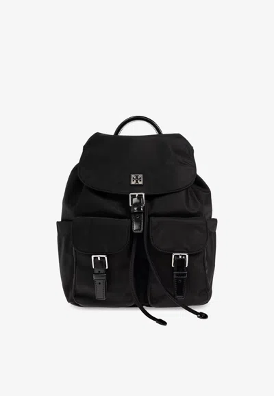 Tory Burch Virginia Logo Plaque Backpack In Black