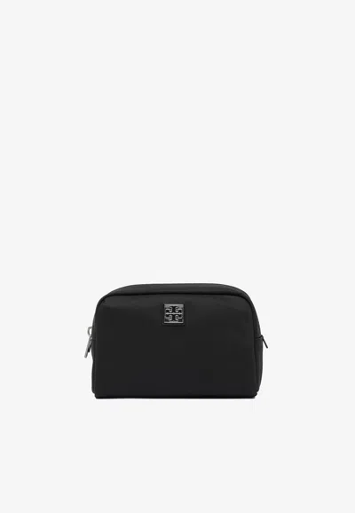 Tory Burch Virginia Logo Plaque Toiletry Bag In Black