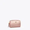 Tory Burch Virginia Metallic Curved Cosmetic Case In Pink Gold