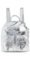 Tory Burch Virginia Metallic Flap Backpack Silver