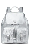 Tory Burch Virginia Metallic Nylon Backpack In Silver