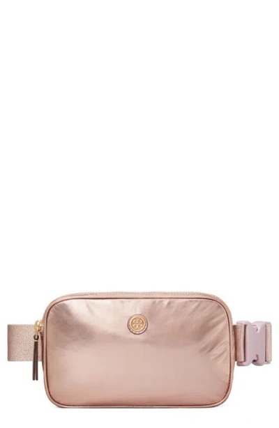 Tory Burch Virginia Metallic Nylon Belt Bag In Pink Gold