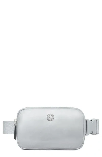 Tory Burch Virginia Metallic Nylon Belt Bag In Silver
