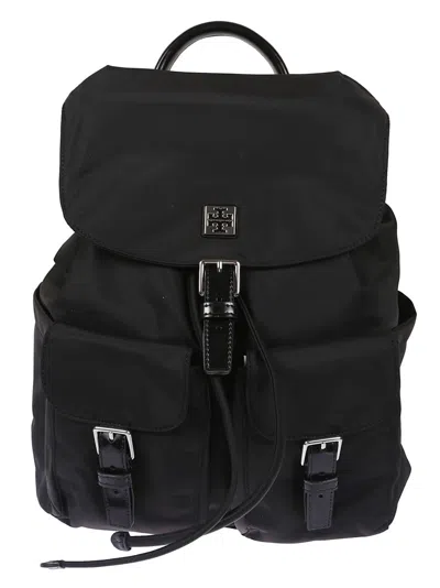 Tory Burch Virginia Nylon Backpack With Flap Closure In Black