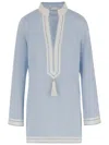 Tory Burch Viscose And Silk Tory Striped Tunic In Blue