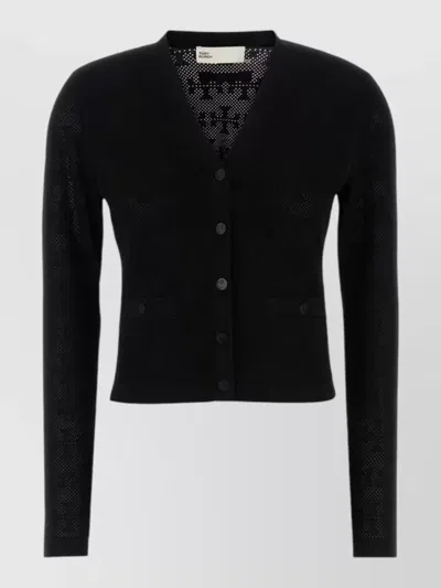 Tory Burch Viscose Blend Cardigan Front Pockets V Neck In Black