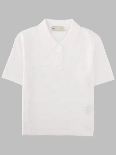 Tory Burch Viscose Pointelle Polo Shirt In White