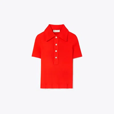 Tory Burch Viscose Ribbed Polo Sweater In Red