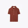 Tory Burch Viscose Ribbed Polo Sweater In Brown