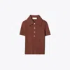 Tory Burch Viscose Ribbed Polo Sweater In Brown