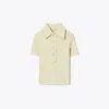 Tory Burch Viscose Ribbed Polo Sweater In Gray