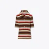 Tory Burch Viscose Striped Ribbed Polo In Burgundy
