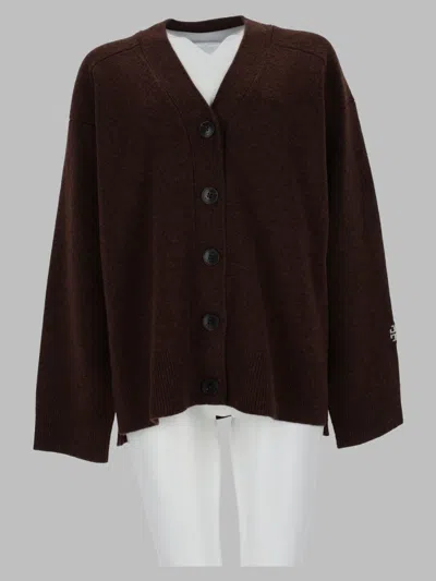 Tory Burch V-neck Button-front Wool Cardigan In Pink