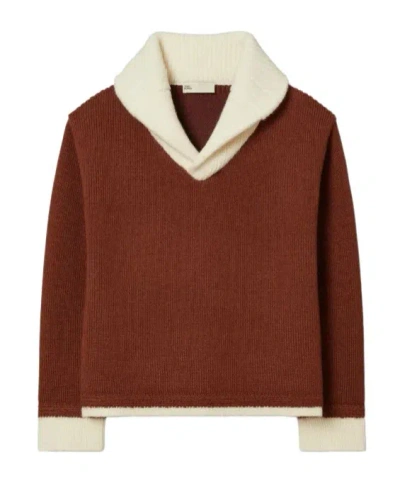 Tory Burch V-neck Colour-block Sweater In Brown