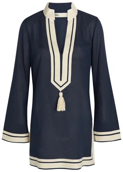 Tory Burch V-neck Cotton Mini Tunic Dress In Blue