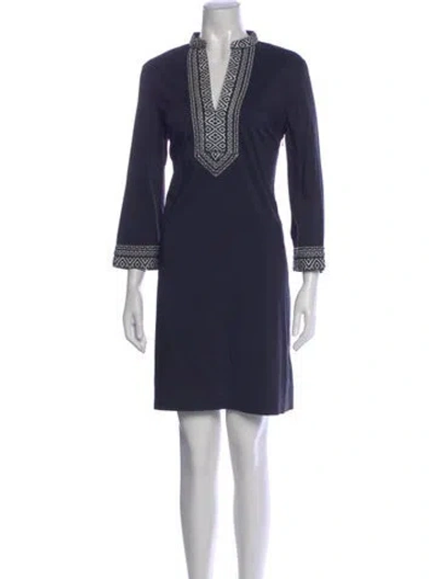 Pre-owned Tory Burch V-neck Knee-length Dress In Blue