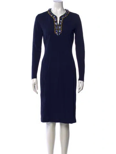 Pre-owned Tory Burch V-neck Knee-length Dress In Blue