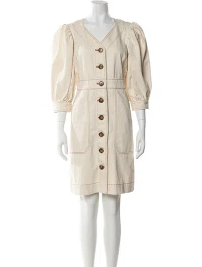 Pre-owned Tory Burch V-neck Knee-length Dress In Neutral