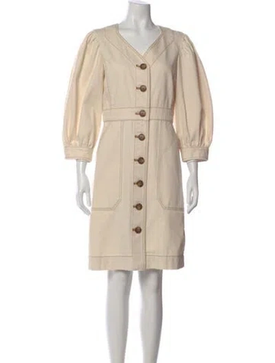 Pre-owned Tory Burch V-neck Knee-length Dress In Neutral