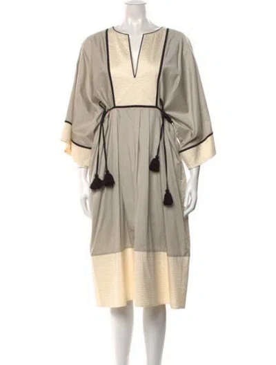 Pre-owned Tory Burch V-neck Knee-length Dress In Neutral