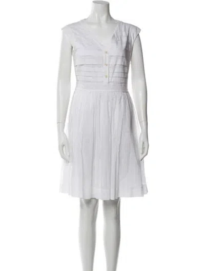 Pre-owned Tory Burch V-neck Knee-length Dress In White