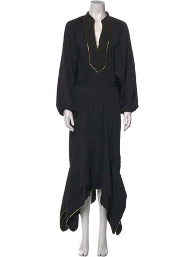Pre-owned Tory Burch V-neck Long Dress In Black