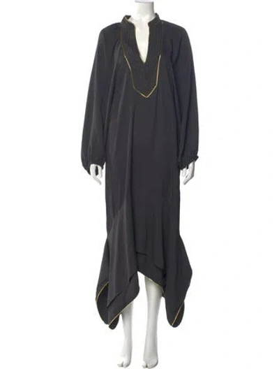 Pre-owned Tory Burch V-neck Long Dress In Black