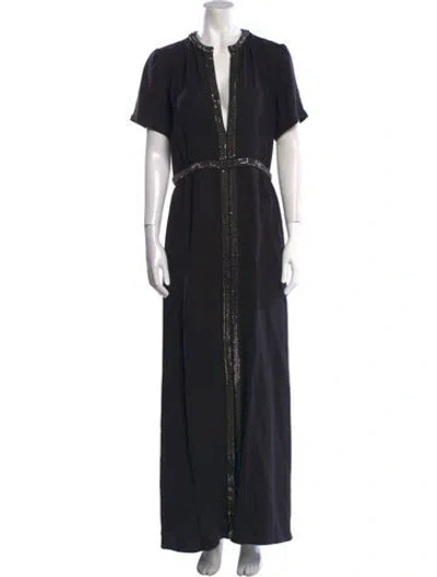 Pre-owned Tory Burch V-neck Long Dress In Black