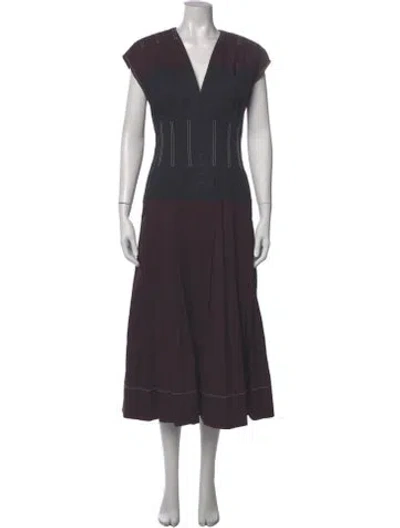 Pre-owned Tory Burch V-neck Long Dress In Gray