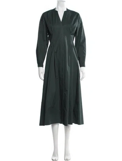 Pre-owned Tory Burch V-neck Long Dress In Green