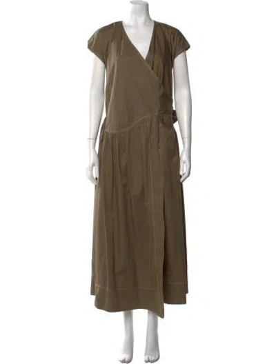Pre-owned Tory Burch V-neck Long Dress In Green