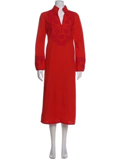 Pre-owned Tory Burch V-neck Long Dress In Orange