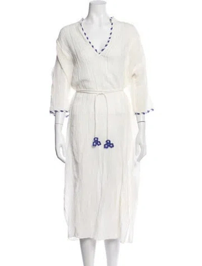 Pre-owned Tory Burch V-neck Long Dress In White