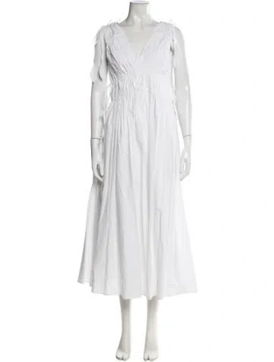 Pre-owned Tory Burch V-neck Long Dress In White