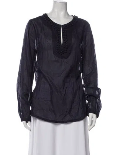 Pre-owned Tory Burch V-neck Long Sleeve Blouse In Blue