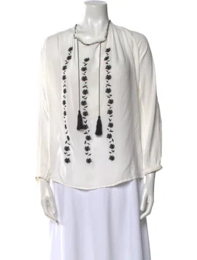 Pre-owned Tory Burch V-neck Long Sleeve Blouse In Neutral