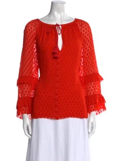 Pre-owned Tory Burch V-neck Long Sleeve Blouse In Orange