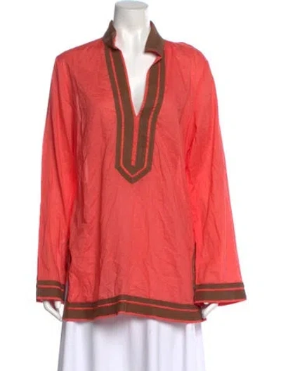 Pre-owned Tory Burch V-neck Long Sleeve Blouse In Orange