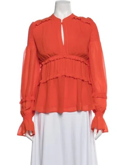 Pre-owned Tory Burch V-neck Long Sleeve Blouse In Orange