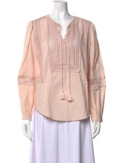 Pre-owned Tory Burch V-neck Long Sleeve Blouse In Pink